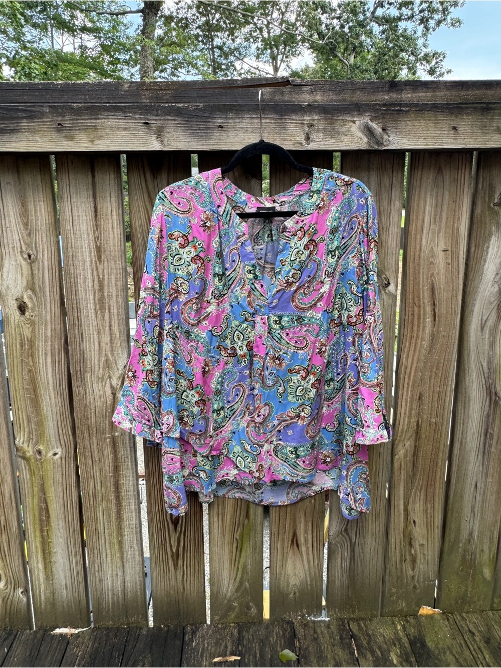 Paisley Button-Front Tunic in Pink & Blue